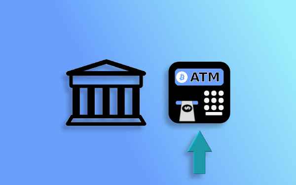 Bitcoin ATM vs a traditional bank clip art